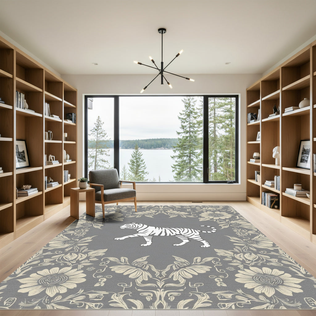 Ornate Floral Border Tiger Rug