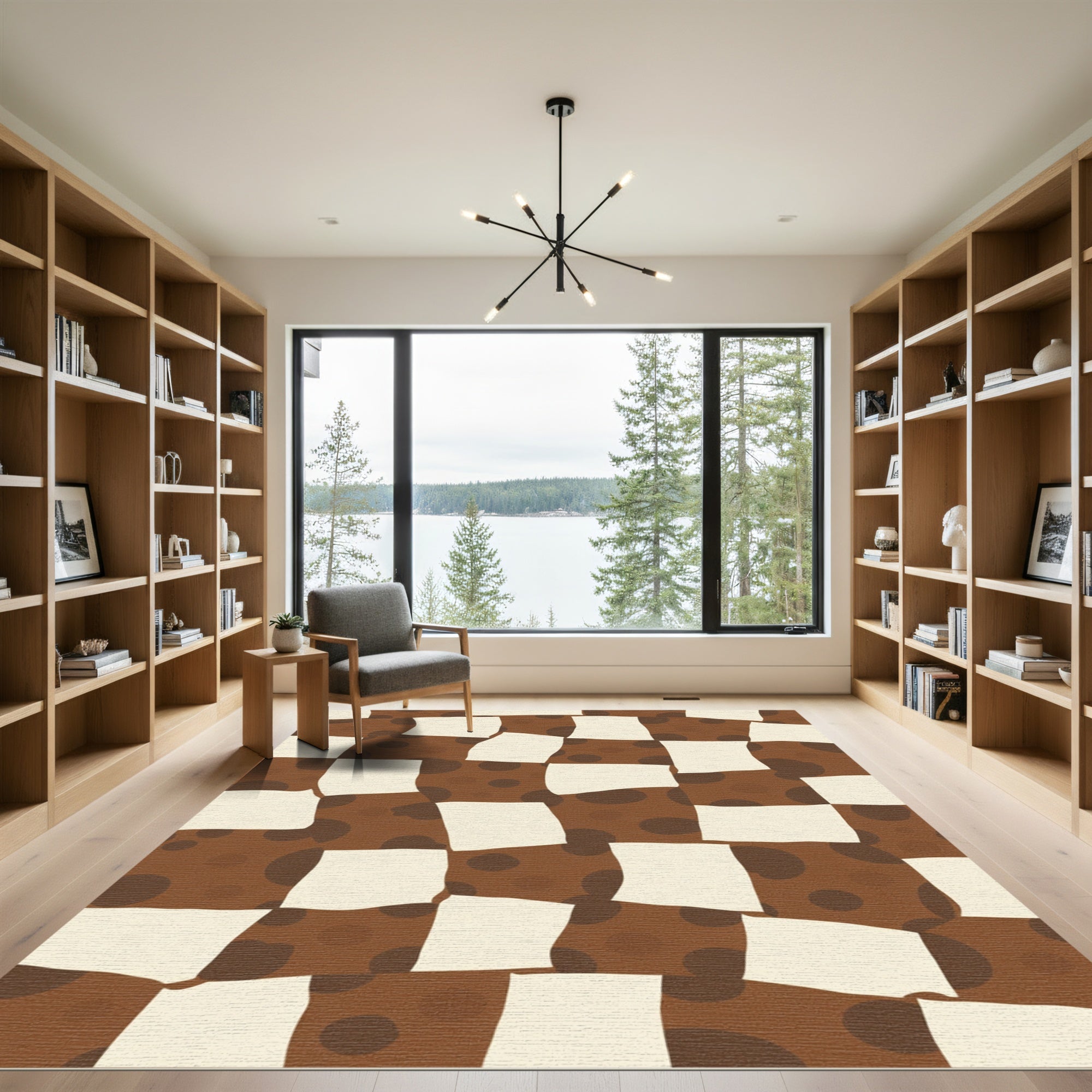 Brown Cream Polka Dot Checkerboard Rug