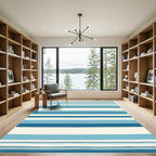 Ocean Blue Cream Horizontal Stripe Rug
