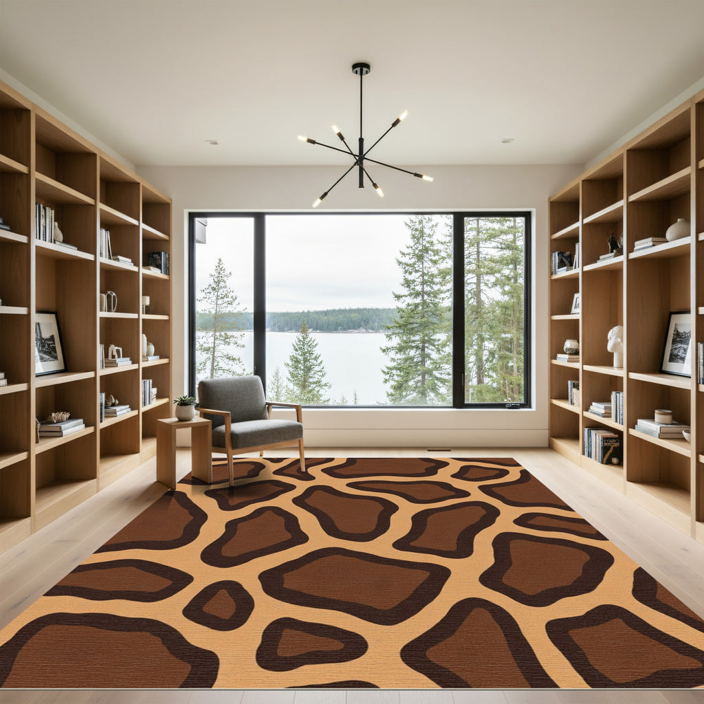 Brown Giraffe Spots Organic Shapes Rug