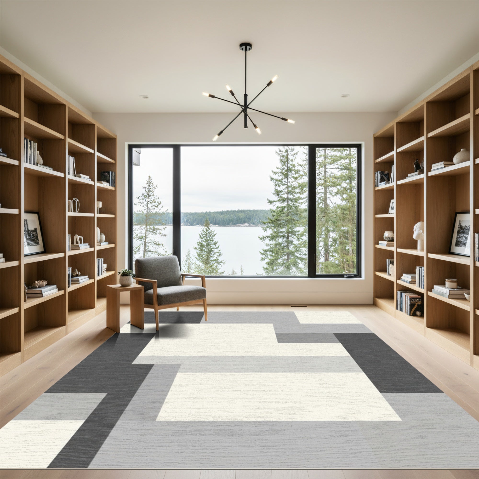 Cool Tone Geometric Block Arrangement Rug