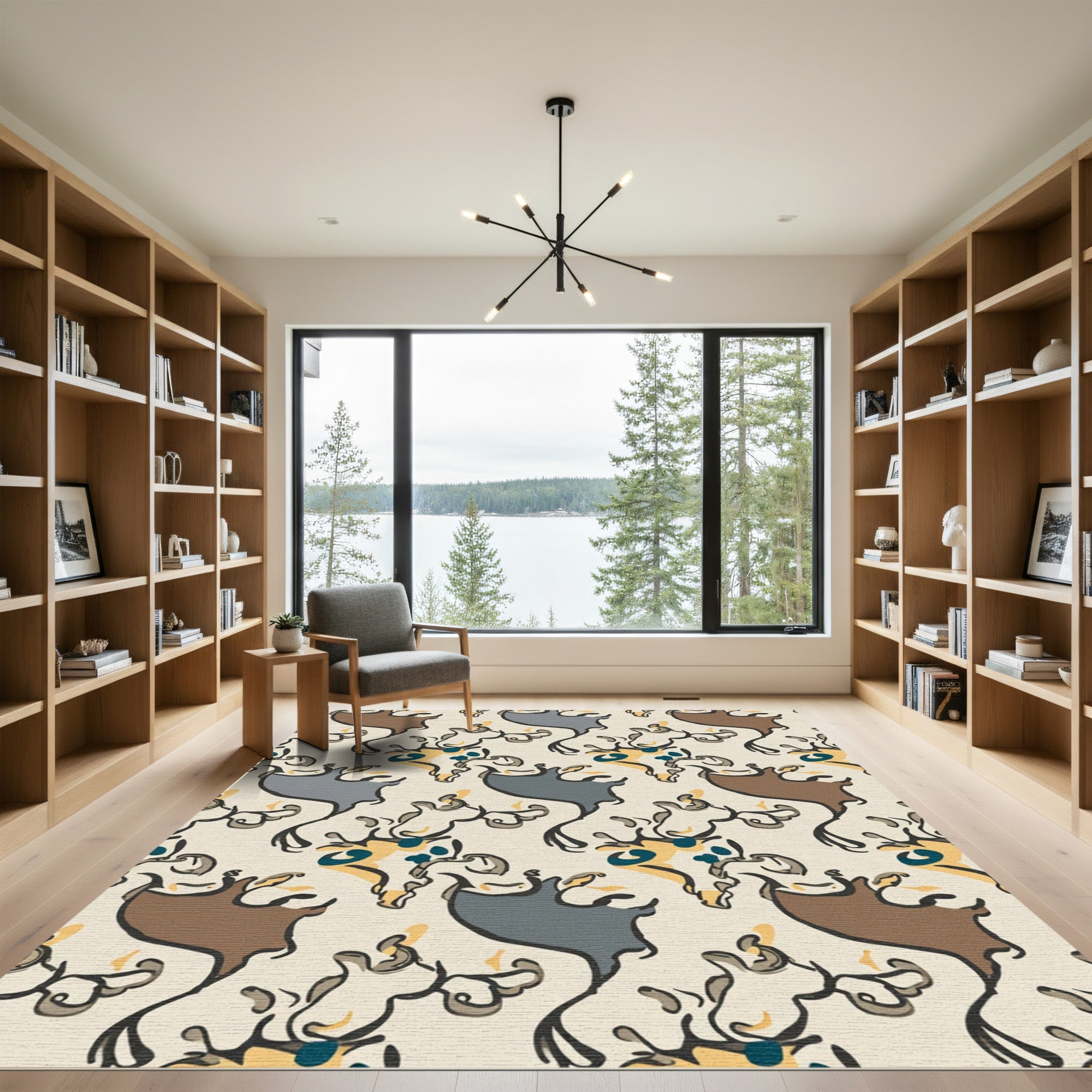 Organic Abstract Brown Grey Yellow Accents Rug