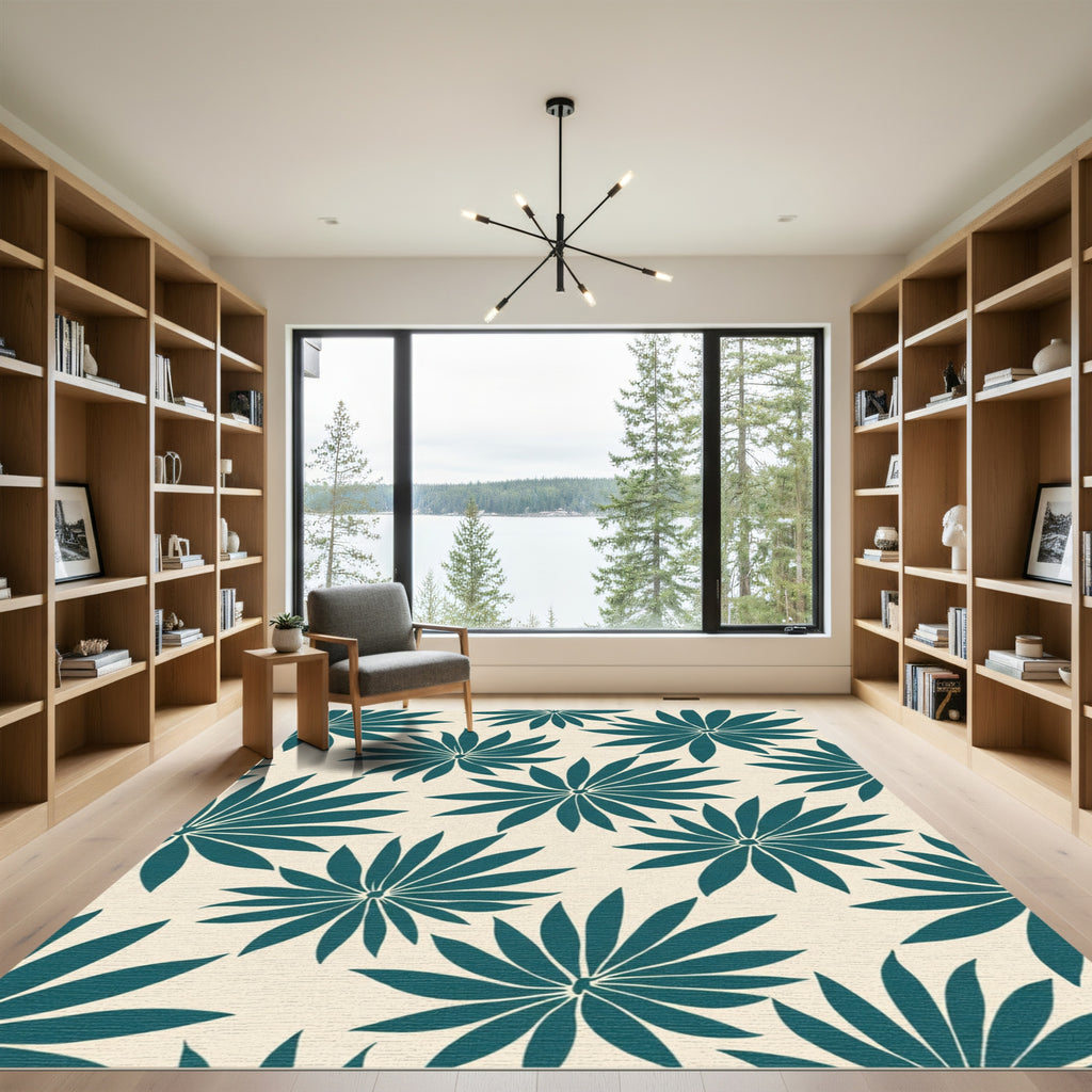 Teal Palm Frond All Over Rug