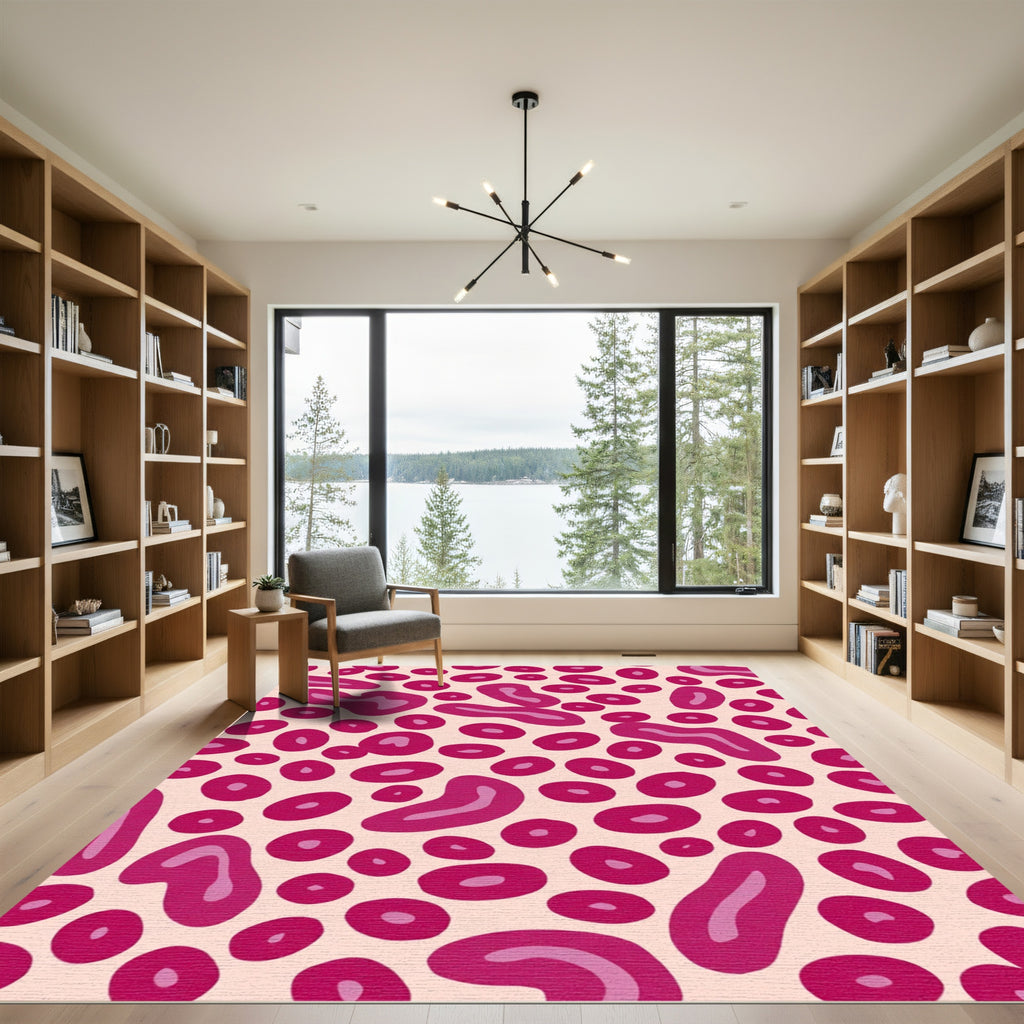 Vibrant Pink Organic Abstract Circles Rug