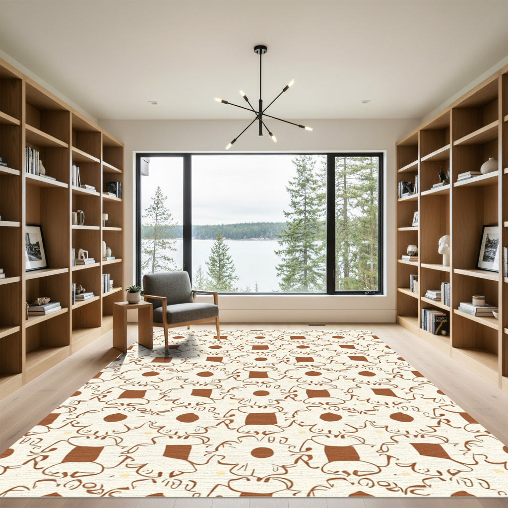 Cream Brown Abstract Floral Connection Rug