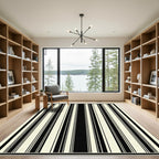 Cream Black Vertical Stripe Rug