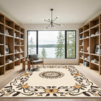 Golden Brown Floral Border Medallion Rug