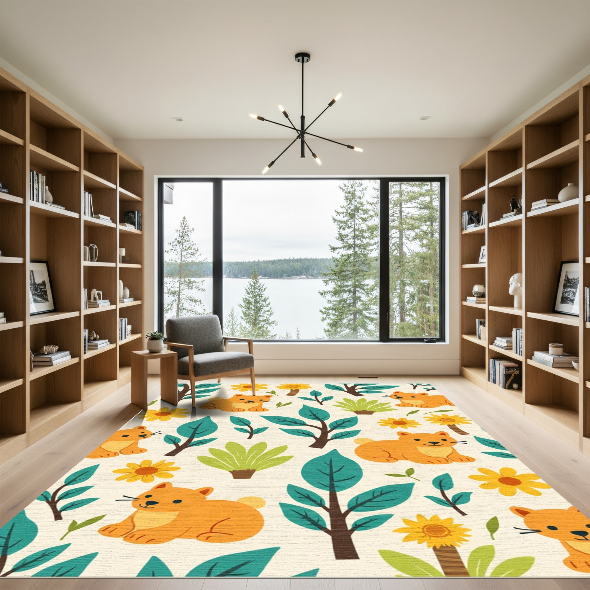 Cute Orange Kittens Yellow Flowers Foliage Rug