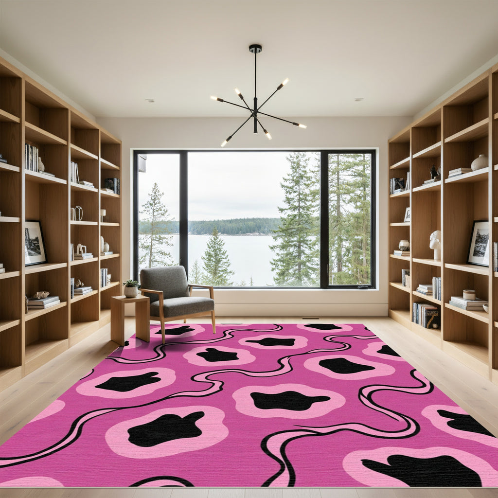 Pink Abstract Blob Wavy Line Rug