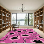 Pink Abstract Blob Wavy Line Rug