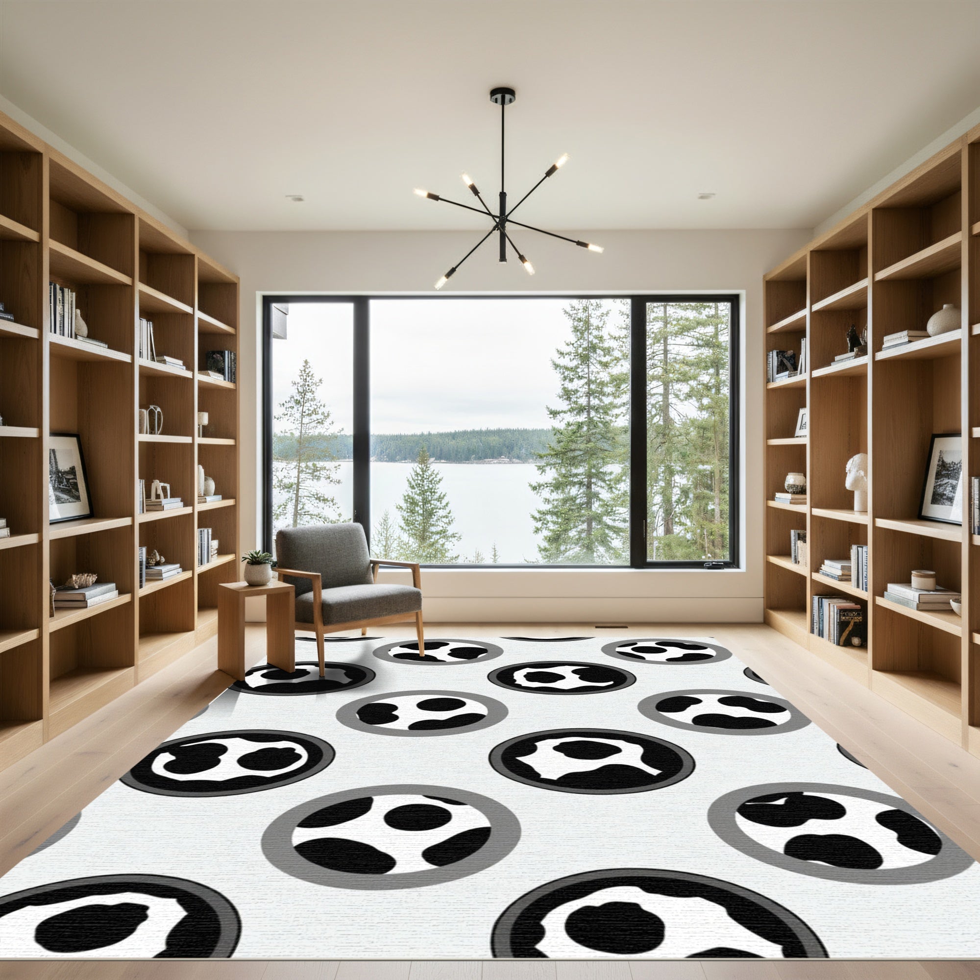 Black White Spotted Circles Rug