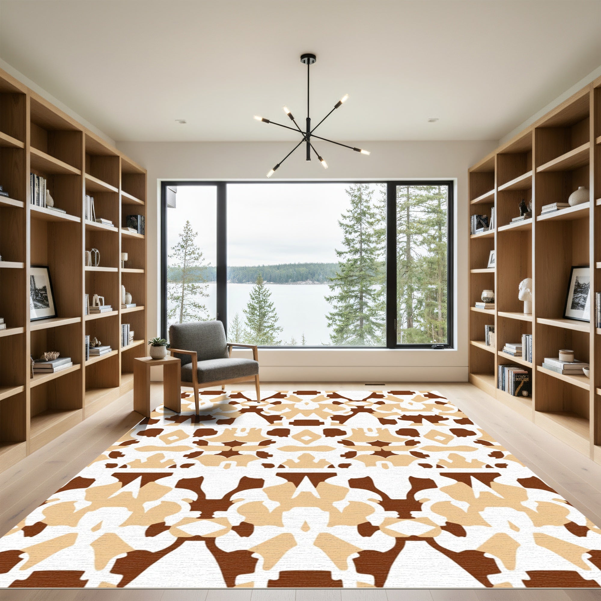 Brown Tan Floral Abstract Repeat Rug