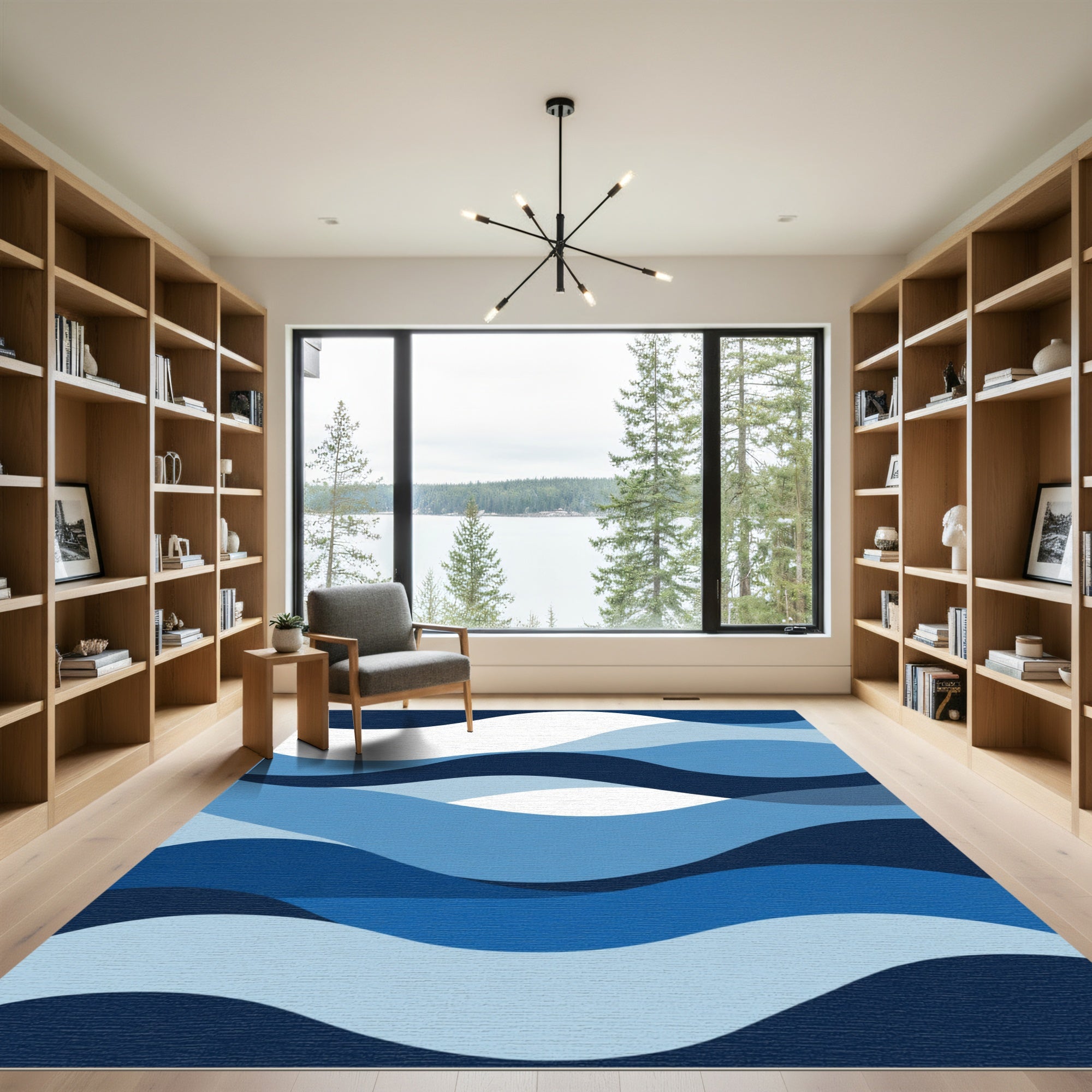 Deep Blue Flowing Waves Rug