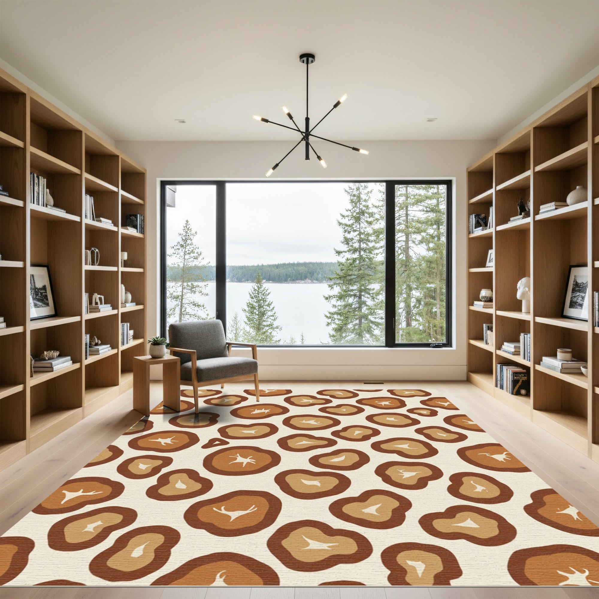 Brown and Tan Wood Grain Rounds Rug