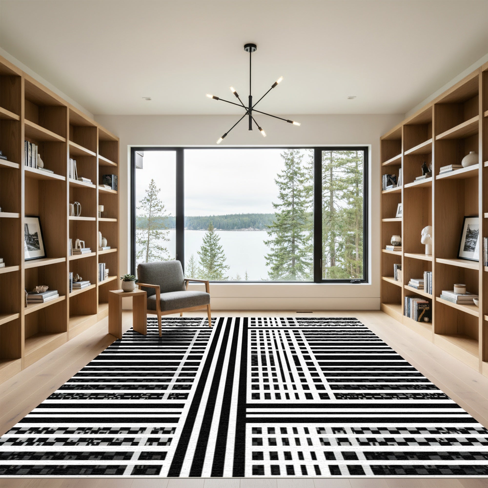 Monochromatic Grid Abstract Weave Rug