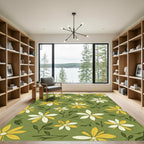 Yellow White Daisy Floral Meadow Rug