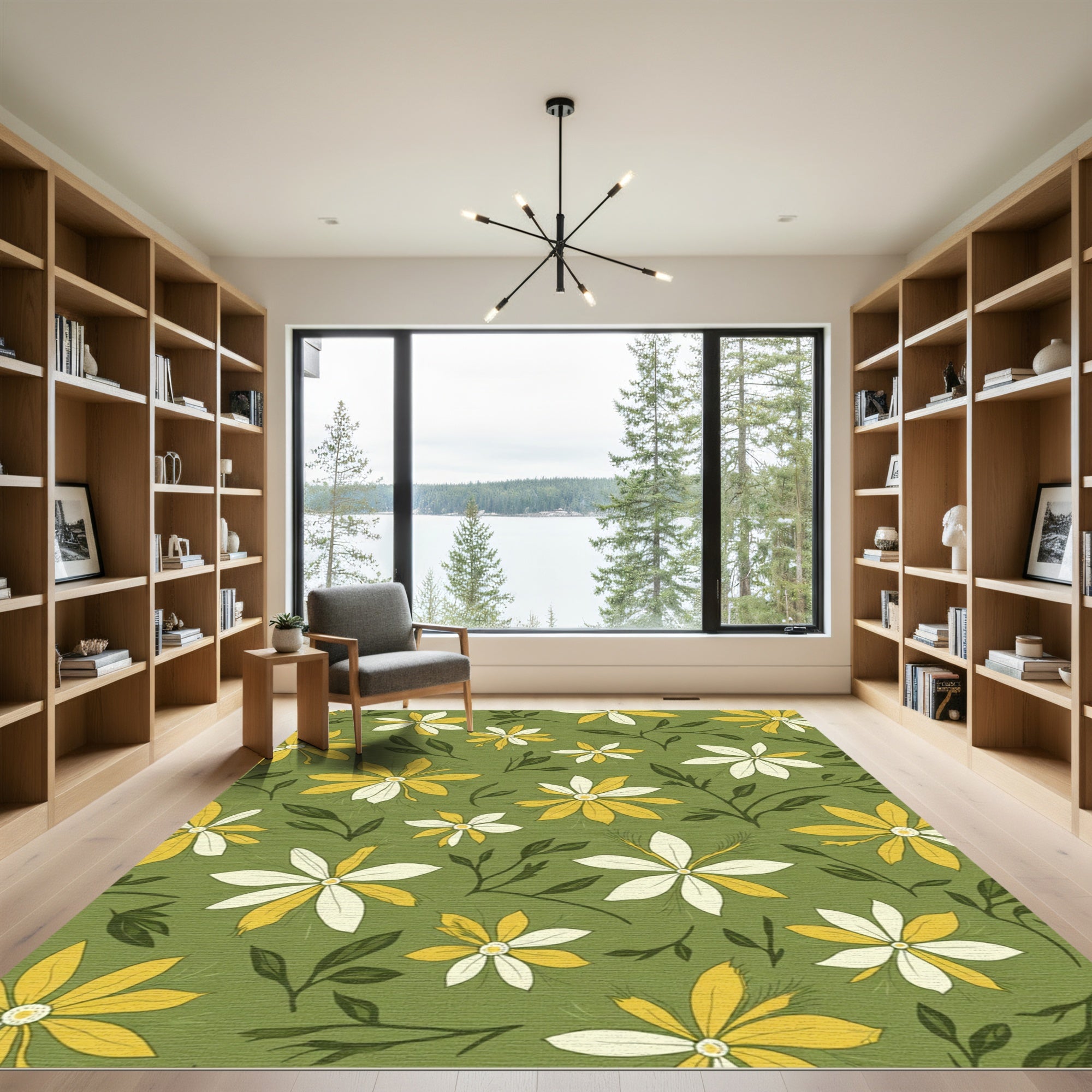 Yellow White Daisy Floral Meadow Rug