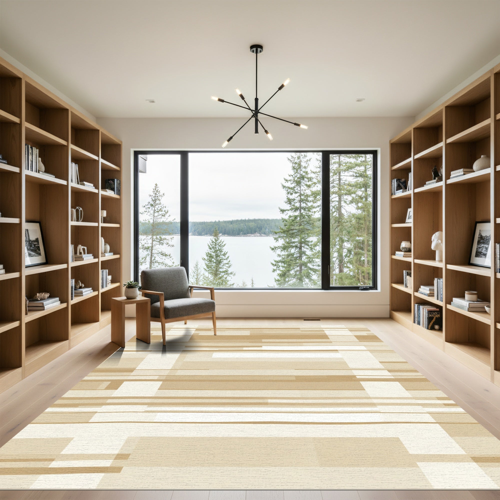 Elegant Beige Geometric Abstract Blocks Rug