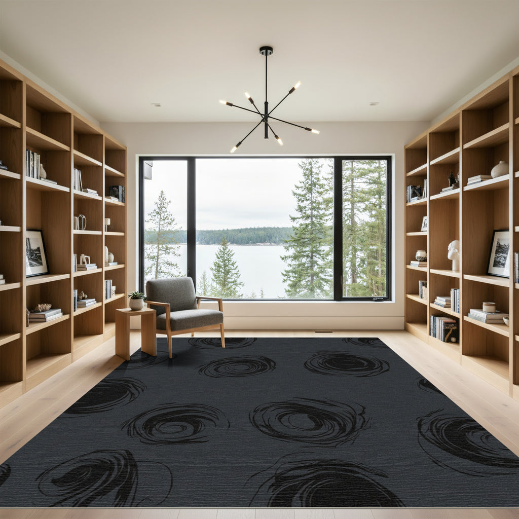Dark Gray Sketchy Rose Medallions Rug