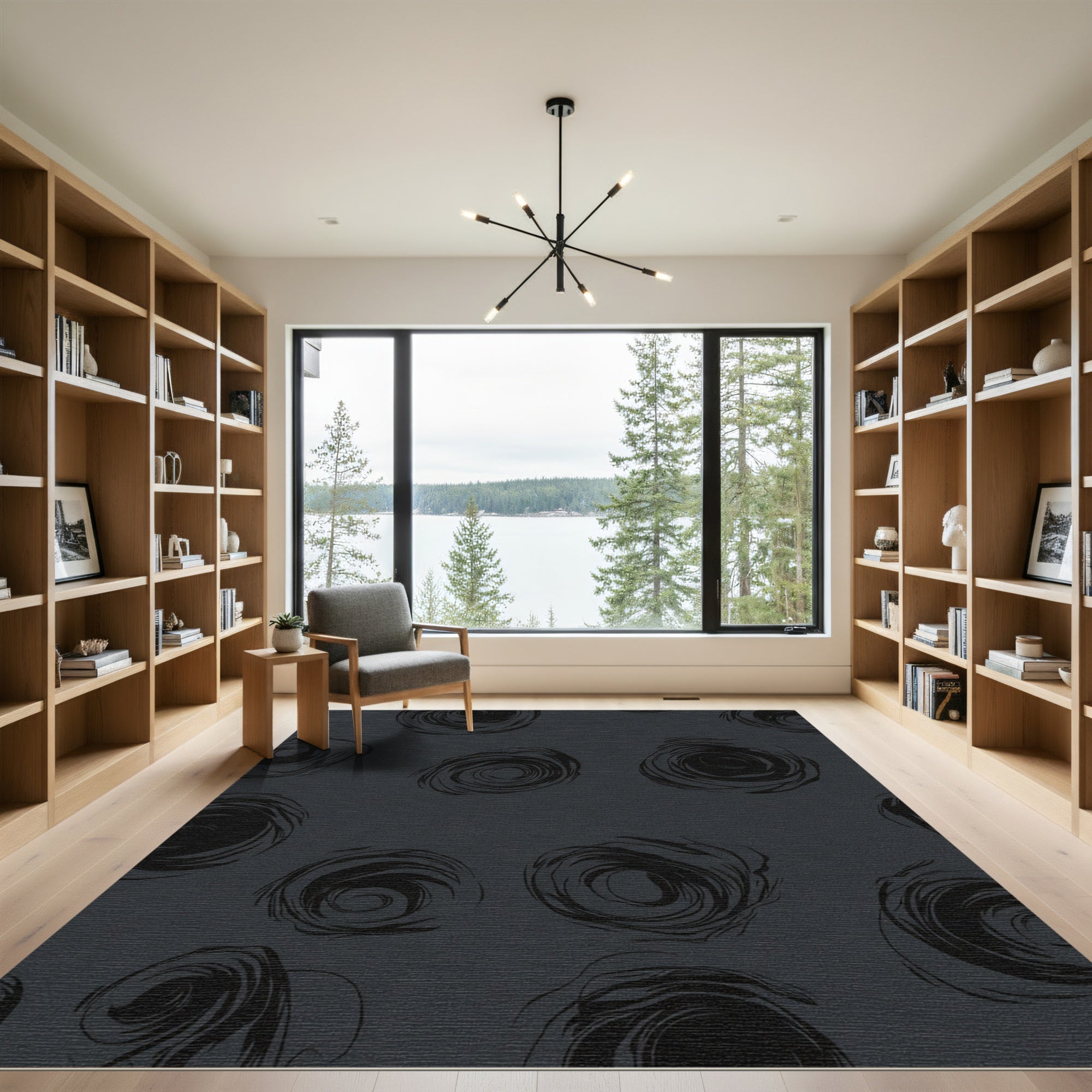 Dark Gray Sketchy Rose Medallions Rug