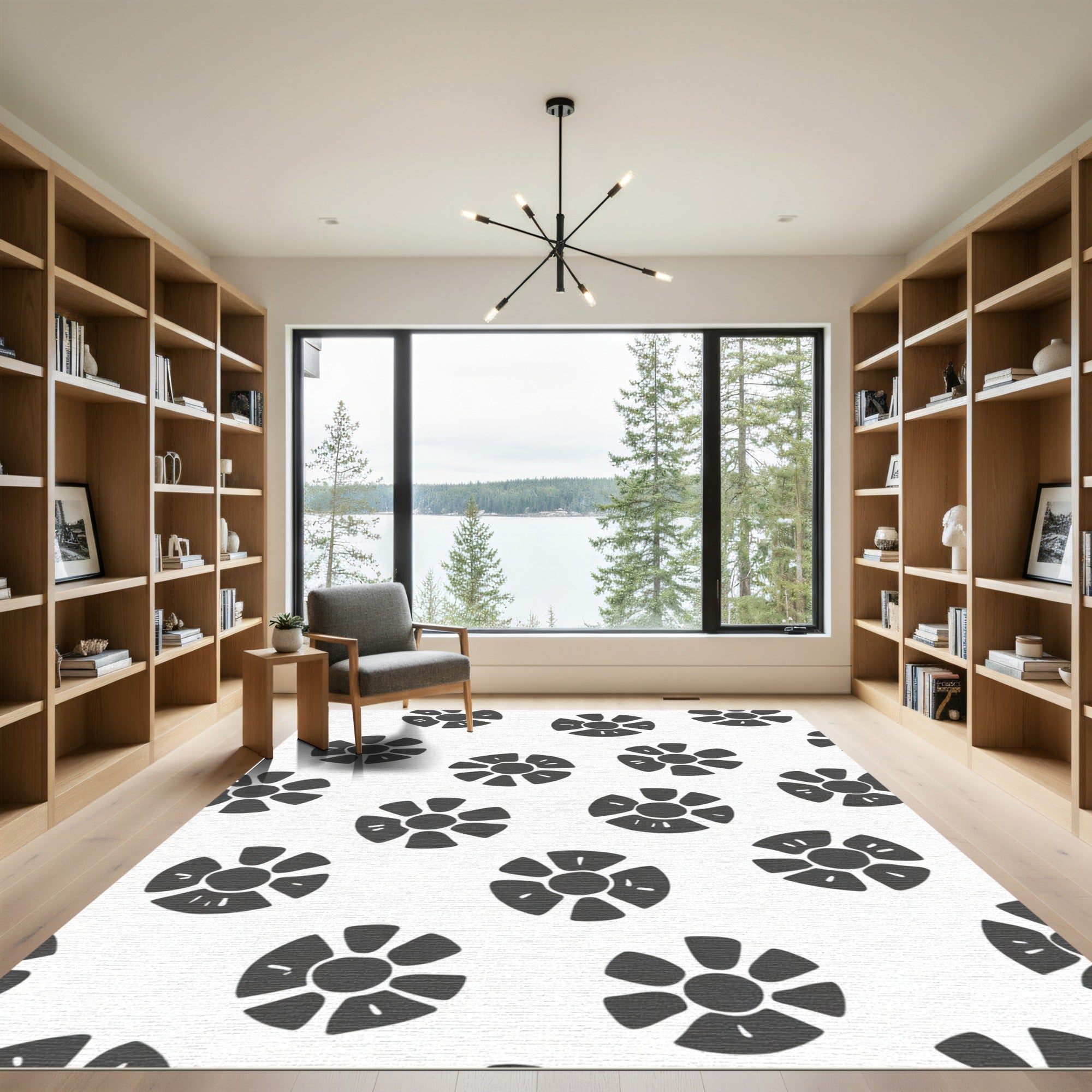 Dark Gray Floral Medallion Scatter Rug