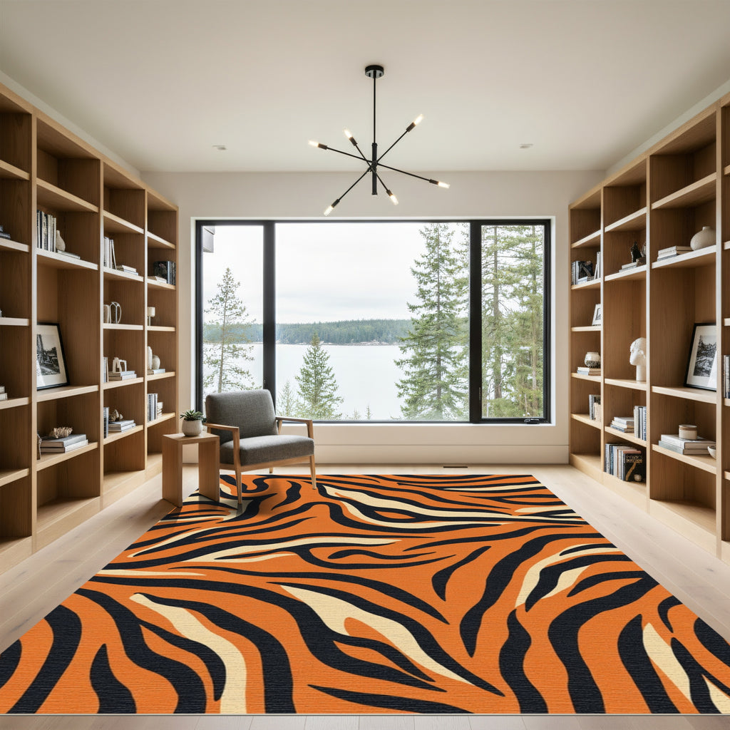 Fierce Orange Black Animal Fur Rug