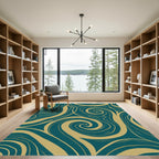 Teal and Gold Swirling Lines Rug