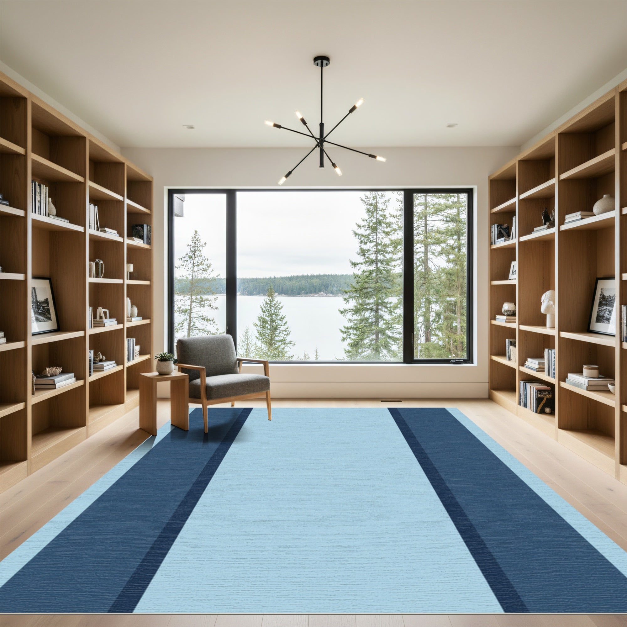 Chic Navy Sky Stripe Panels Rug