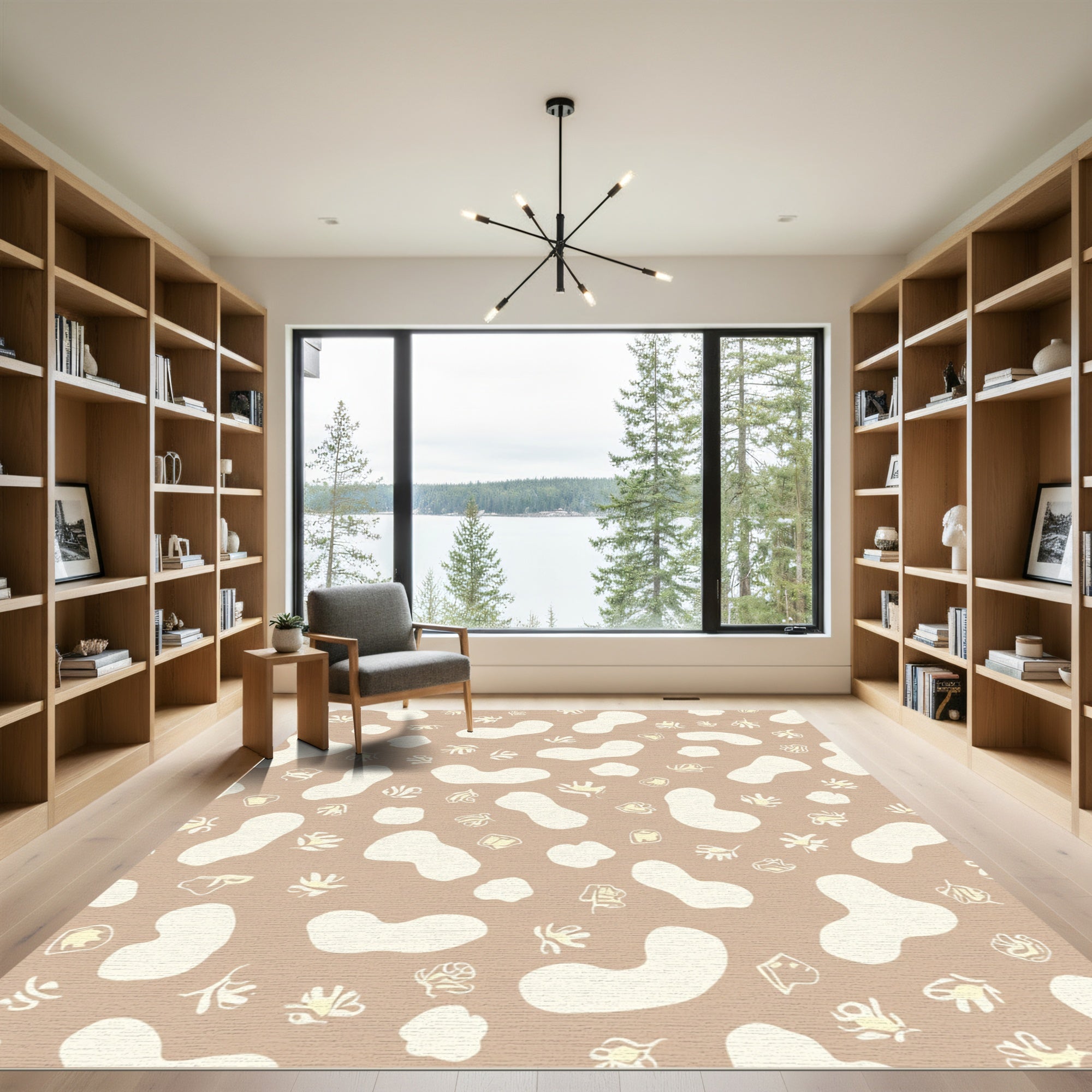 Neutral Organic Blob and Leaf Rug