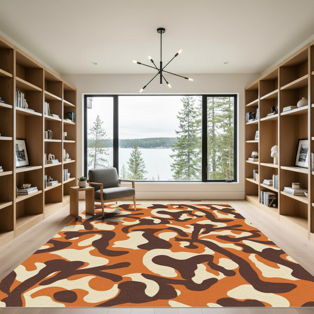 Orange Cream Brown Camouflage Shapes Rug
