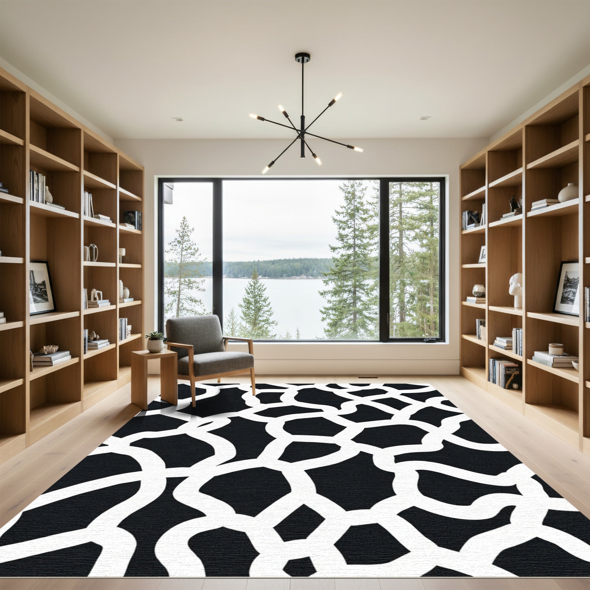 Monochrome Abstract Organic Network Rug