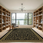 Black Gold Intricate Line Art Rug