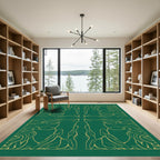 Emerald Gold Abstract Swirl Composition Rug