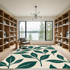 Emerald Green Branch Foliage Cream Rug