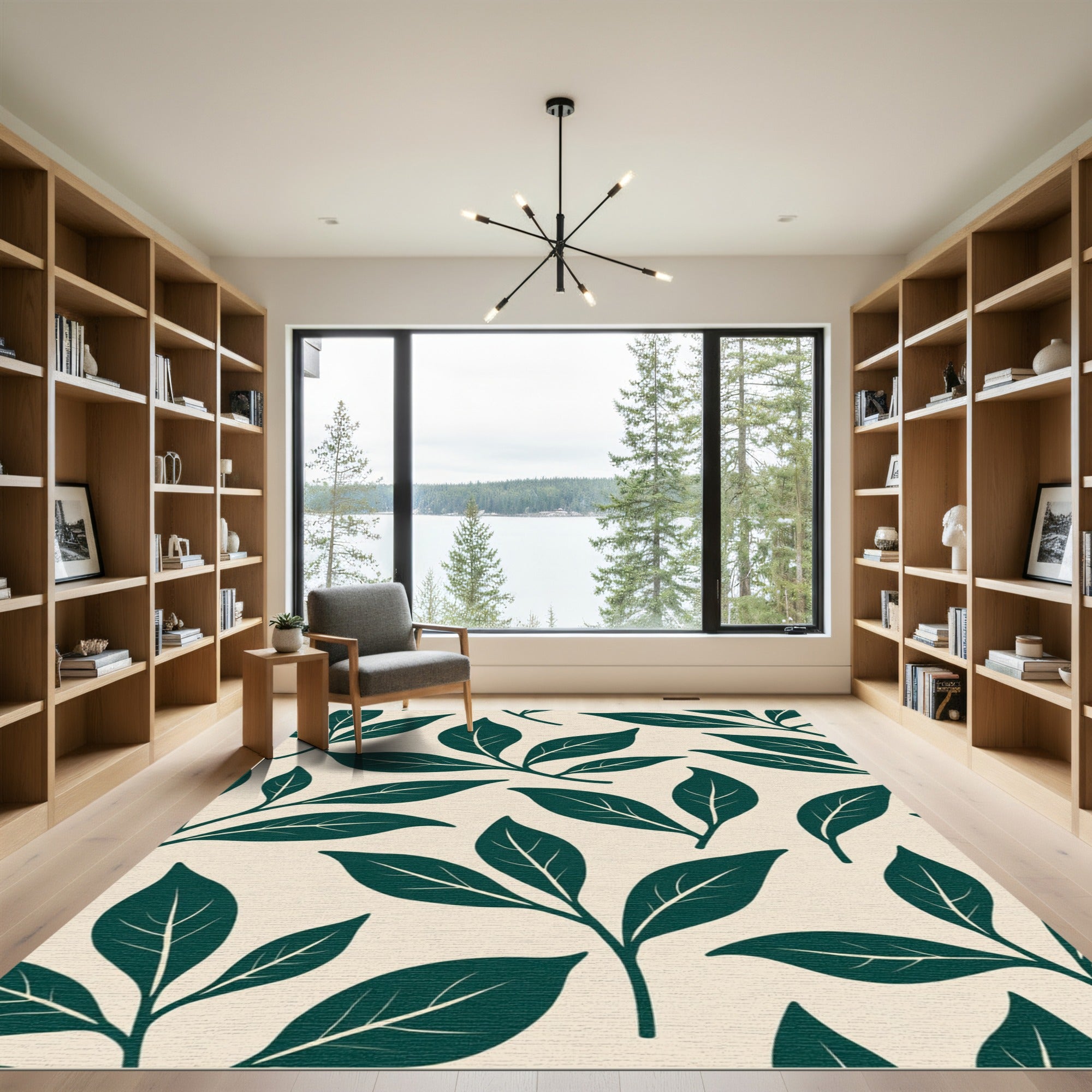 Emerald Green Branch Foliage Cream Rug