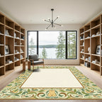 Earthy Green Floral Scroll Border Rug