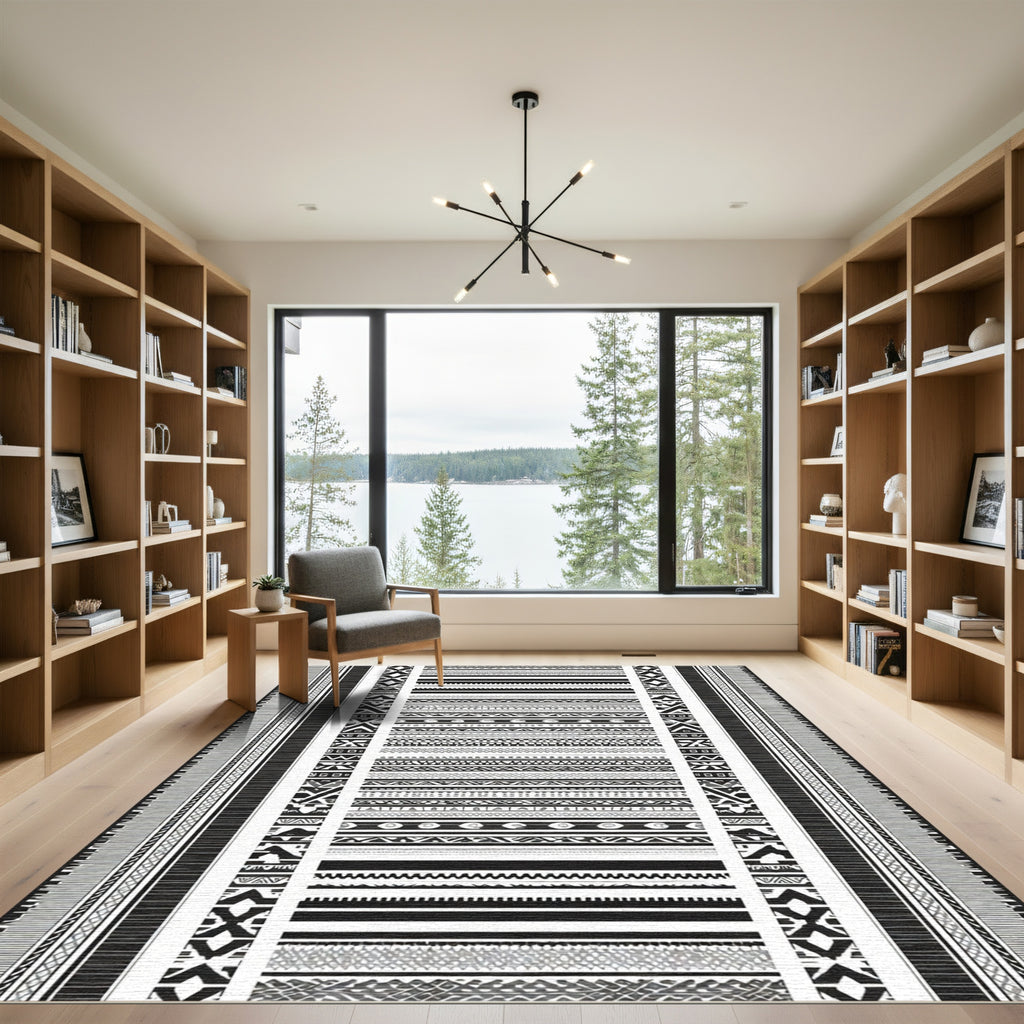 Monochromatic Geometric Tribal Stripes Rug