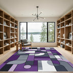 Abstract Geometric Purple Gray Shapes Rug