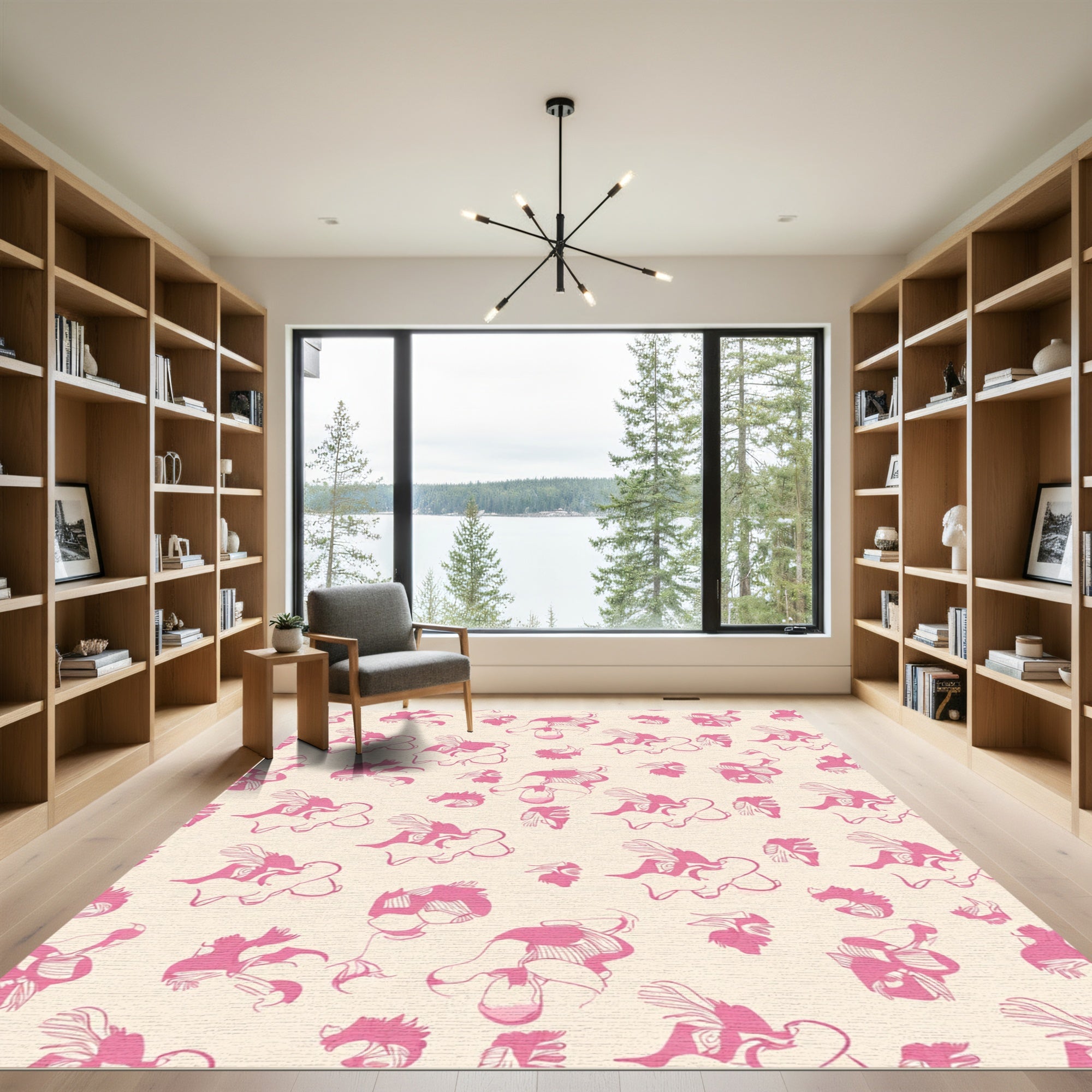 Pink Orchid Outline Repeating Arrangement Rug
