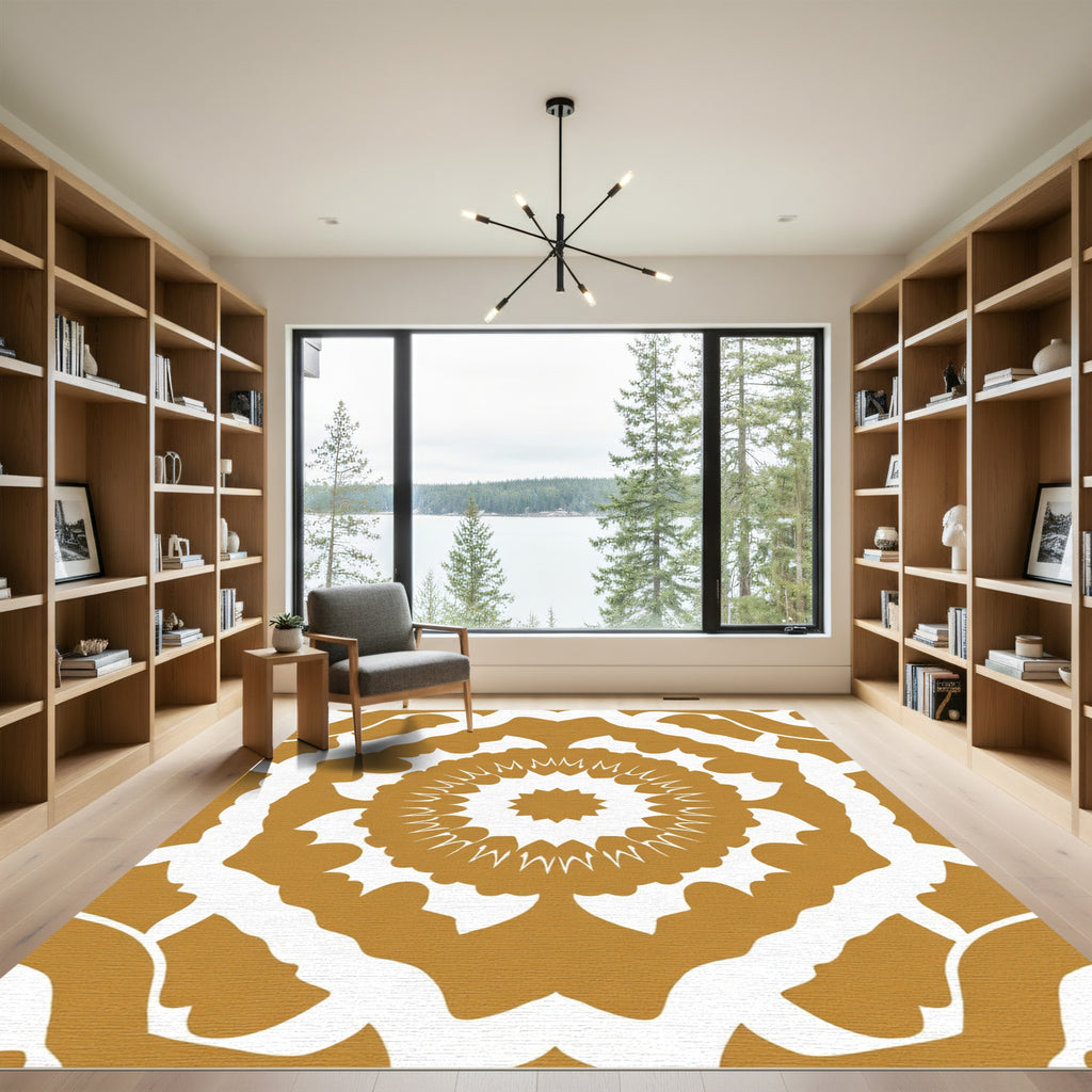 Golden White Starburst Medallion Rug