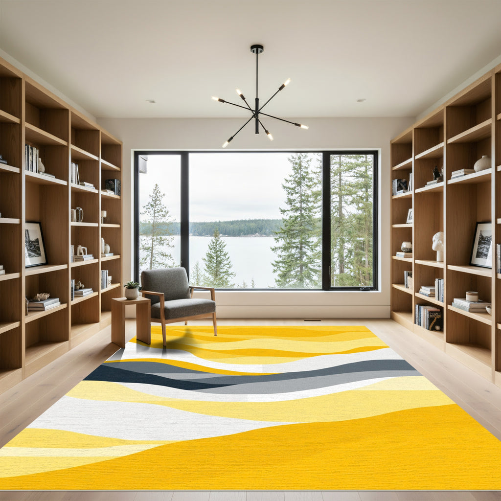 Golden Horizon Abstract Waves Rug