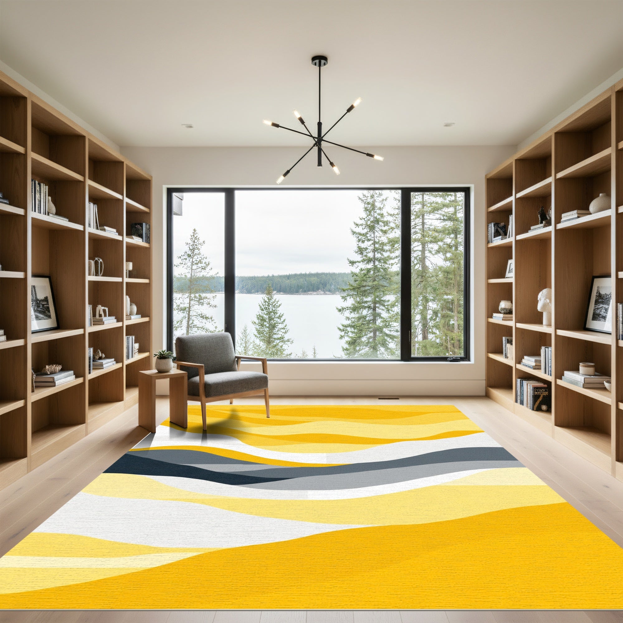 Golden Horizon Abstract Waves Rug