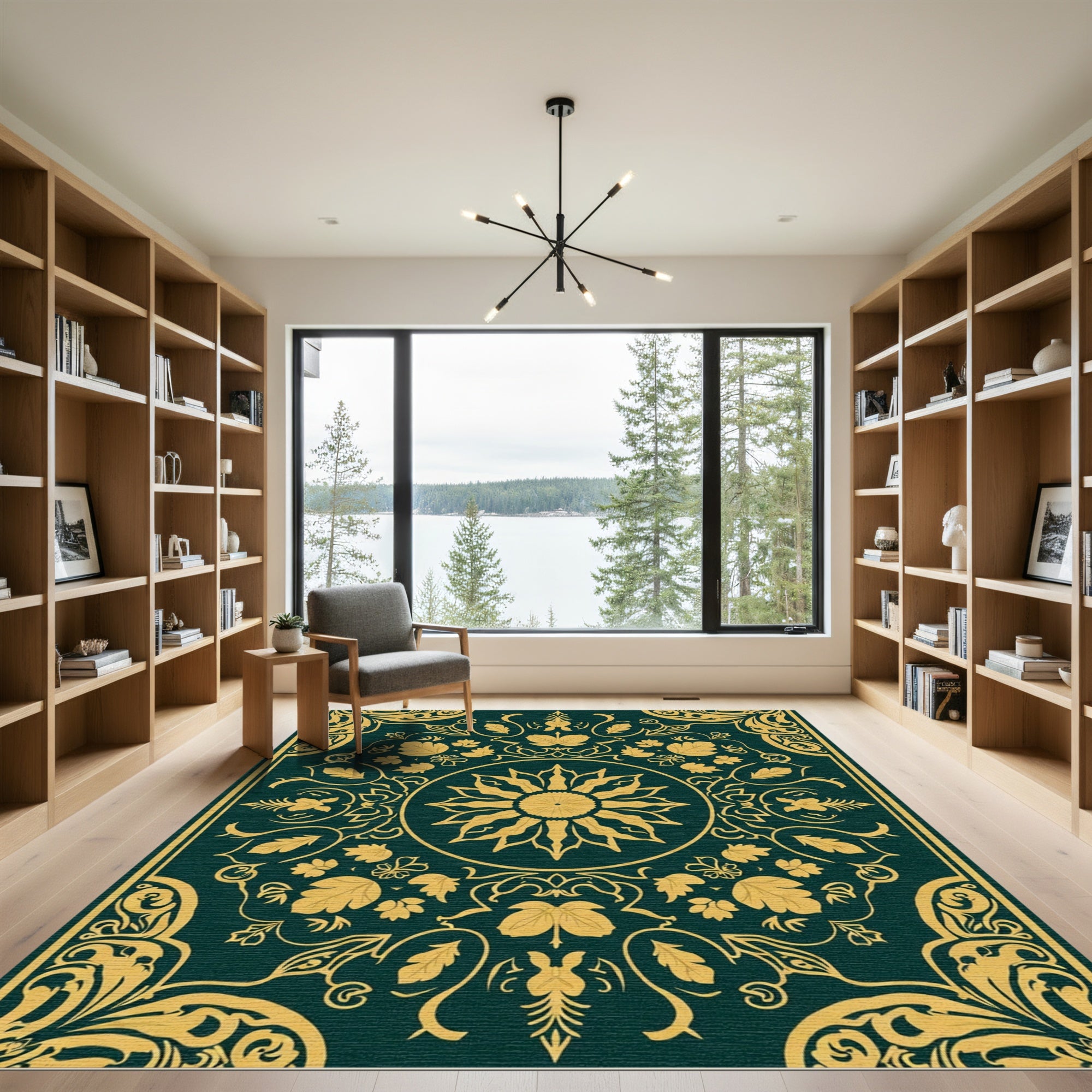 Emerald Gold Floral Sunburst Medallion Rug