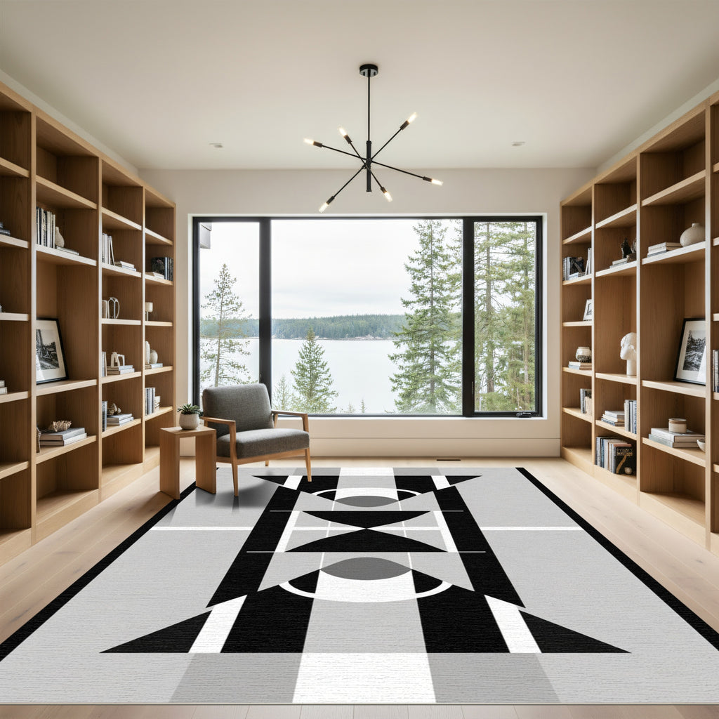 Monochromatic Geometric Art Composition Rug