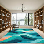 Oceanic Teal Coral Undulating Waves Rug