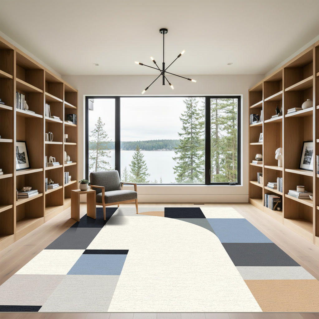 Geometric Arc Terracotta Blue Palette Rug