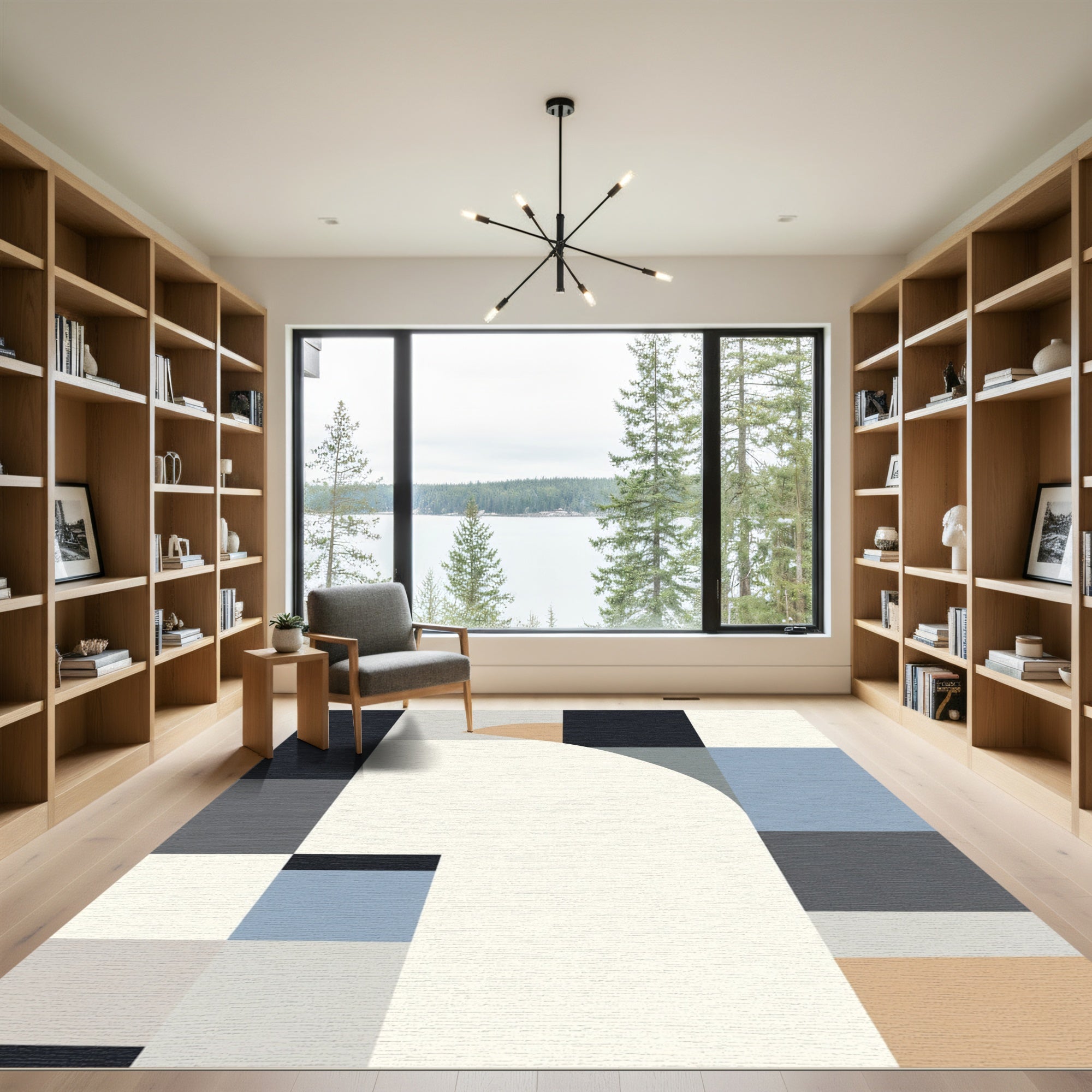 Geometric Arc Terracotta Blue Palette Rug