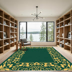 Golden Floral Vine Emerald Border Rug