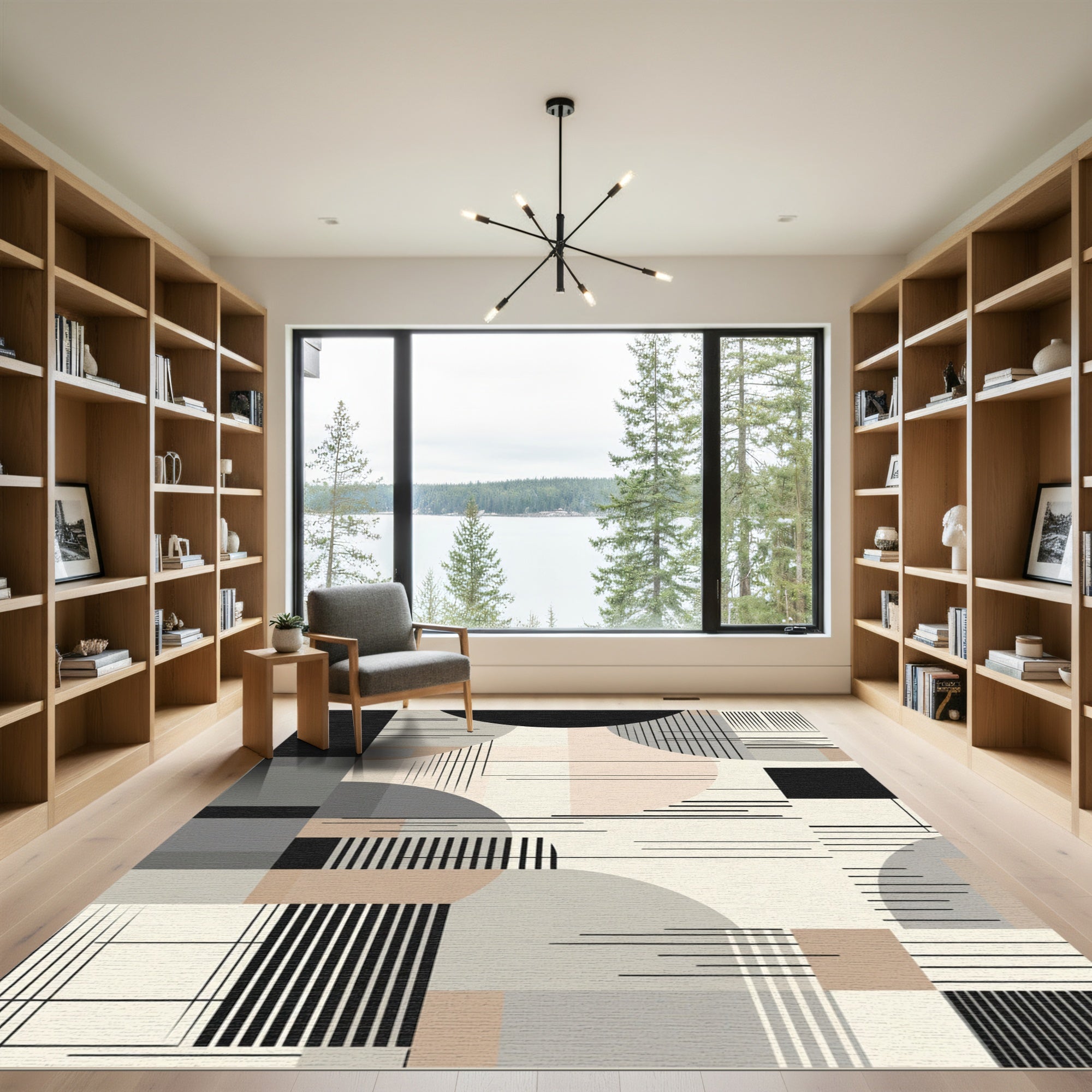 Modern Neutral Geometric Abstract Lines Rug