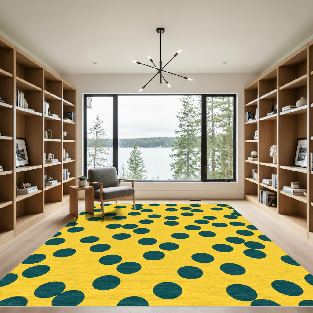 Golden Yellow Teal Polka Dot Scatter Rug